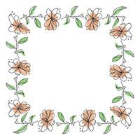 Hand drawn flowers wreath frame on white background vector