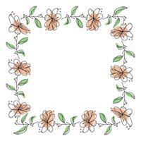 Hand drawn flowers wreath frame on white background vector