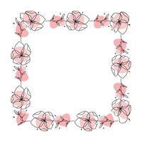 Hand drawn flowers wreath frame on white background vector