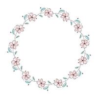 Hand drawn flowers wreath frame on white background vector