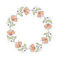 Hand drawn flowers wreath frame on white background vector