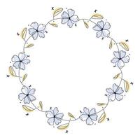 Hand drawn flowers wreath frame on white background vector