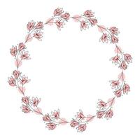 Hand drawn flowers wreath frame on white background vector