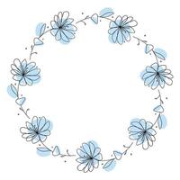 Hand drawn flowers wreath frame on white background vector