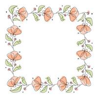 Hand drawn flowers wreath frame on white background vector