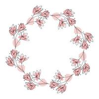 Hand drawn flowers wreath frame on white background vector