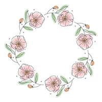 Hand drawn flowers wreath frame on white background vector