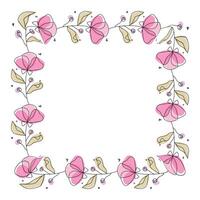 Hand drawn flowers wreath frame on white background vector