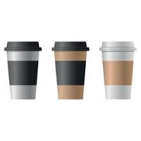Set of paper coffee cups on a white background. Coffee cup mockup collection. illustration. vector