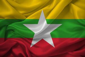 Myanmar National Flag Waving Softly photo