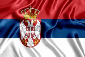 Flag of Serbia silk close-up photo