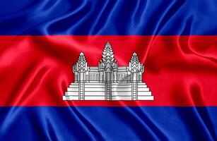 Flag of Cambodia silk close-up photo