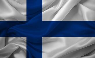 Crisp Finnish Flag Fluttering Against Sky photo
