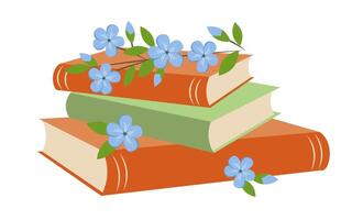 Books with flowers on white background vector