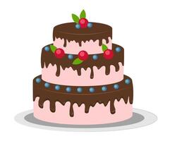 Cake with chocolate icing on white background vector