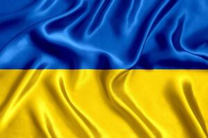 Flag Ukraine silk close-up photo