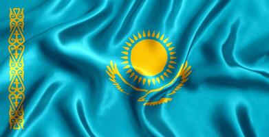 Flag of Kazakhstan silk close-up photo