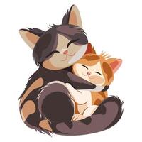 Cat and kitten hugging character design vector