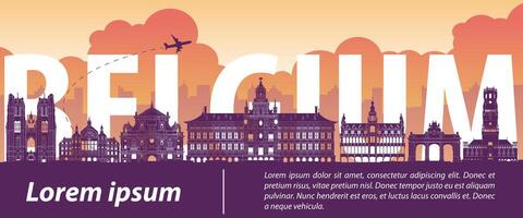 Belgium famous landmarks by silhouette style vector