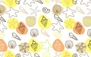 seamless pattern with shells and starfish on a white background. vector