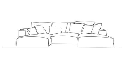 One continuous Line drawing of sofa furniture. vector