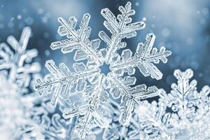 A snowflake under a microscope in the shape of a six-pointed star. photo