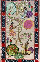 Colorful vintage rug made by hand. Oriental needlework of the 19th century. Abstract background. photo