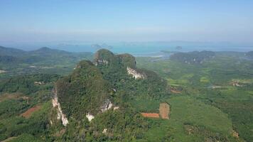 Antenne von malerisch Landschaft von Kalkstein Felsen im Krabi Provinz, Thailand video