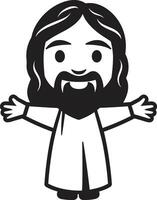 Sacred Love Cartoon Jesus in Black Divine Guidance Cute Jesus Black vector