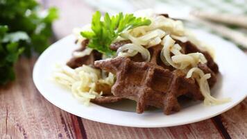 fried liver waffles with onions and herbs video