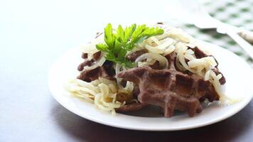 fried liver waffles with onions and herbs video