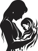 Gentle Guardian Mother Holding Baby Emblem Celestial Connection of Mother and Infant vector