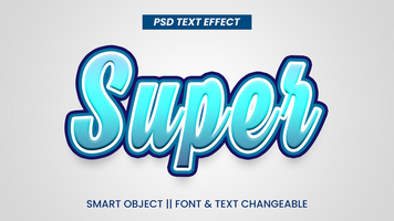 Editable 3d text effects super blue color text effect psd
