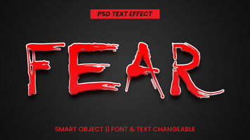 Editable 3d text effects fear red color text effect psd