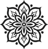 Mandala Magic Monochromatic Emblem with Cultural Kaleidoscope Black Featuring Mandala Pattern in vector