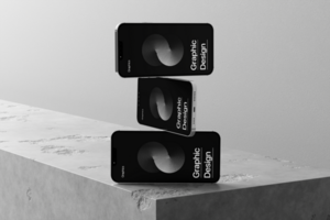 Phone mockup with realistic 3d scene on minimalist background psd