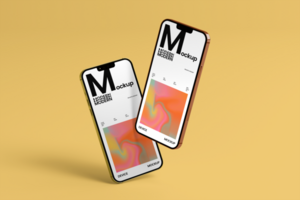 Smartphone mockup with realistic shadow and minimal background psd