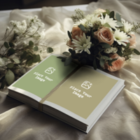 Hochzeit Buch Attrappe, Lehrmodell, Simulation Blumen auf Tabelle psd