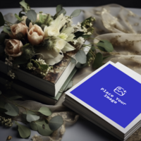 book cover mockup flowers on table psd
