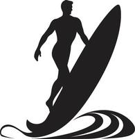 Surfing Euphoria Guy in Black Emblem Seascape Journey Black Surfing Guy vector