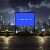 mockup of billboard on rooftop with cityscape at night psd