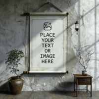 mockup of a scroll banner on a wall psd
