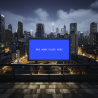 billboard mockup on rooftop with cityscape at night templet psd