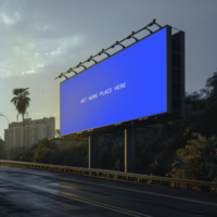 a billboard on the side of a road with palm trees templet psd