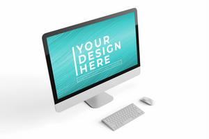 modern computer tech device with mouse and keyboard editable lcd monitor responsive screen display realistic mockup design template psd