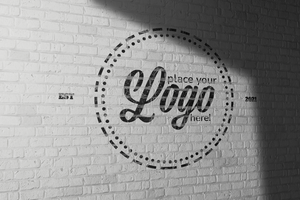 wijnoogst logo realistisch mockup sjabloon Aan wit geschilderd grunge oud steen muur psd