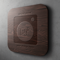 dark walnut wood rounded square shape signage board for logo mockup hanging on concrete wall vintage urban style interior 3d rendering illustration psd