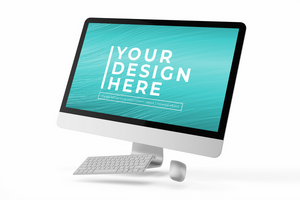 modern computer tech device with mouse and keyboard editable lcd monitor responsive screen display realistic mockup design template psd