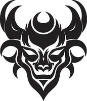 Brooding Oni Face Stylish Black Japanese Demon Oni Head in Noir Black vector