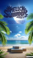 sommar affisch med en strand tema, visning en hälsning meddelande psd